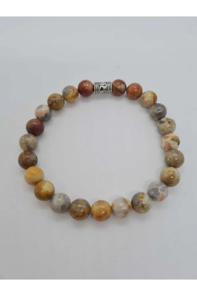 GÜMÜŞTEL EL SANATLARI Sertifikalı Doğal Taş Jasper Bileklik 8mm