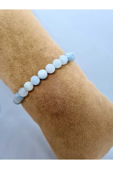 GÜMÜŞTEL EL SANATLARI Sertifikalı Akuamarin Doğal Taş Bileklik 6 Mm - Resim 2