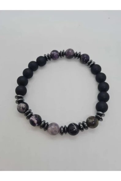 GÜMÜŞTEL EL SANATLARI Sertifikalı Shungite, Hematit, Oniks Doğal Taş Bileklik Tasarım - 3