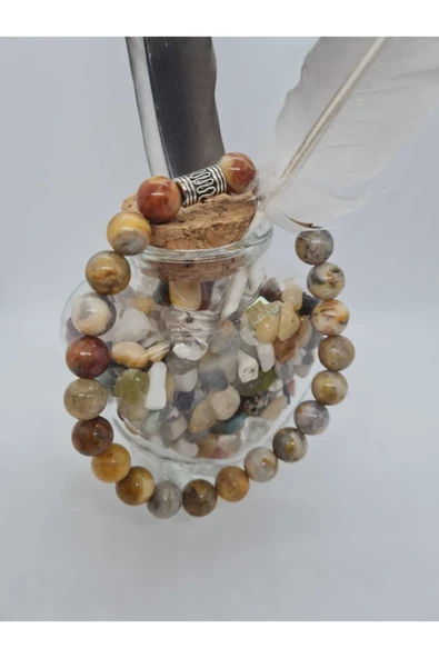 GÜMÜŞTEL EL SANATLARI Sertifikalı Doğal Taş Jasper Bileklik 8mm - 2