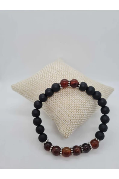 GÜMÜŞTEL EL SANATLARI Sertifikalı Madagaskar Akik Oniks Doğal Taş Bileklik ürün görseli 1