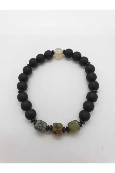 GÜMÜŞTEL EL SANATLARI Sertifikalı Akik Hematit Oniks Doğal Taş Bileklik ürün görseli 1