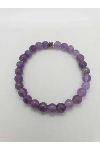GÜMÜŞTEL EL SANATLARI Sertifikalı Doğal Ametist Taşı Bileklik Özel 7 Mm - Resim 3