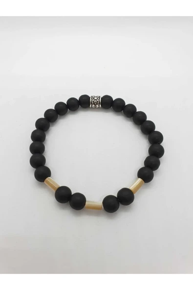 GÜMÜŞTEL EL SANATLARI Sertifikalı Sedef Ve Oniks Taşı Doğal Taş Bileklik - Resim 2