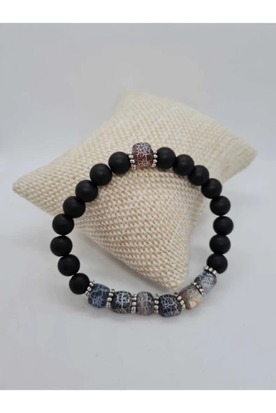 GÜMÜŞTEL EL SANATLARI Sertifikalı Küp Akik Ve Oniks Doğal Taş Bileklik ürün görseli 1