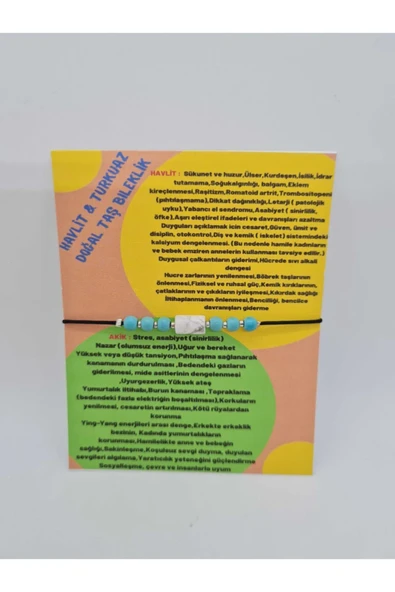 GÜMÜŞTEL EL SANATLARI Sertifikalı Havlit & Turkuaz Doğal Taş Bileklik - Resim 3