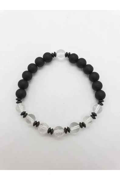 GÜMÜŞTEL EL SANATLARI Sertifikalı Kristal Kuvars Hematit Oniks Doğal Taş Bileklik ürün görseli 1