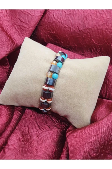 GÜMÜŞTEL EL SANATLARI Sertifikalı Doğal Hematit Akik Turkuaz Taşı Rolex Bileklik - Resim 2