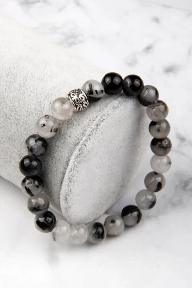 GÜMÜŞTEL EL SANATLARI Sertifikalı Rutil Kuvars Doğal Taş Bileklik 8 Mm ürün görseli 1