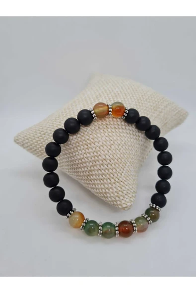 GÜMÜŞTEL EL SANATLARI Sertifikalı Oniks Akik Doğal Taş Bileklik ürün görseli 1