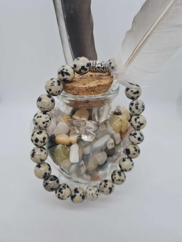 GÜMÜŞTEL EL SANATLARI Sertifikalı Jasper Doğal Taş Bıldırcın Desenli Bileklik - Resim 2