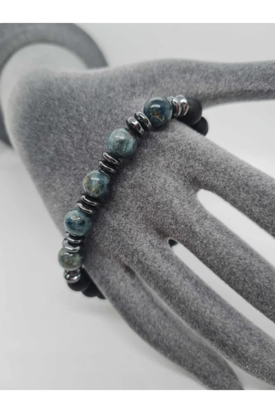 GÜMÜŞTEL EL SANATLARI Sertifikalı Iyolit, Hematit, Oniks Doğal Taş Bileklik Tasarım - Resim 2