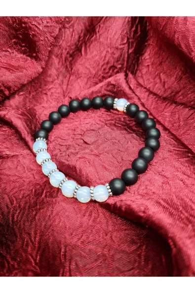 GÜMÜŞTEL EL SANATLARI Sertifikalı Opal Ve Oniks Doğal Taş Bileklik 8mm