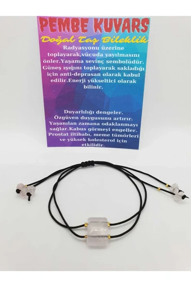 GÜMÜŞTEL EL SANATLARI Sertifikalı Pembe Kuvars Doğal Taş Tasarım Bileklik ürün görseli 1