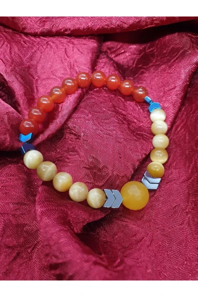 GÜMÜŞTEL EL SANATLARI Sertifikalı Doğal Taş Kaplan Gözü Akik Hematit Taşı Tasarım Bileklik ürün görseli 1