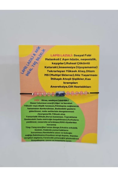 GÜMÜŞTEL EL SANATLARI Sertifikalı Lapis Lazuli & Akik Doğal Taş Bileklik - 3