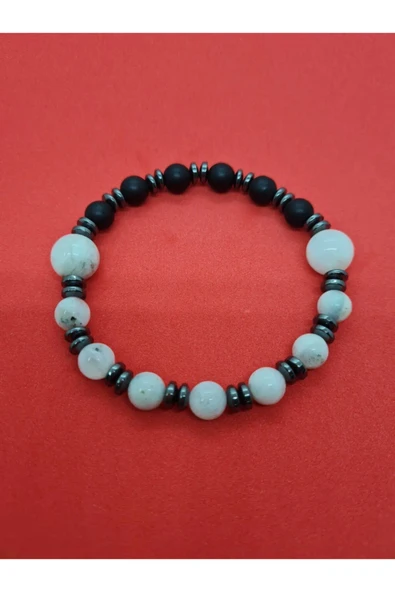 GÜMÜŞTEL EL SANATLARI Sertifikalı Aytaşı Hematit Oniks Doğal Taş Bileklik Tasarım ürün görseli 1