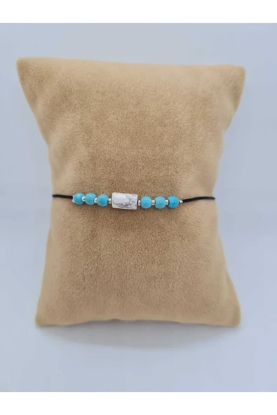 GÜMÜŞTEL EL SANATLARI Sertifikalı Havlit & Turkuaz Doğal Taş Bileklik - Resim 2