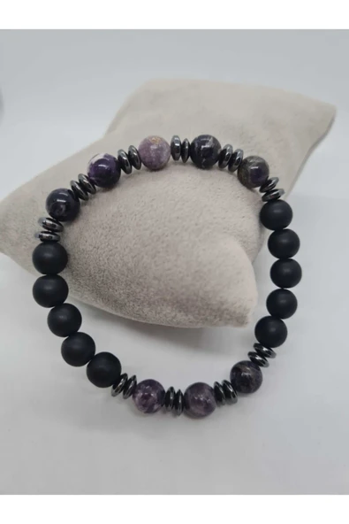 GÜMÜŞTEL EL SANATLARI Sertifikalı Shungite, Hematit, Oniks Doğal Taş Bileklik Tasarım - 2