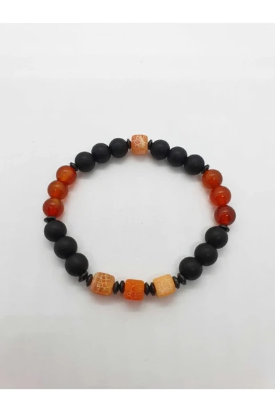 GÜMÜŞTEL EL SANATLARI Sertifikalı Akik Hematit Oniks Doğal Taş Bileklik