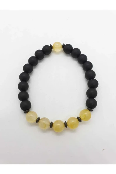 GÜMÜŞTEL EL SANATLARI Sertifikalı Sitrin Hematit Oniks Doğal Taş Bileklik