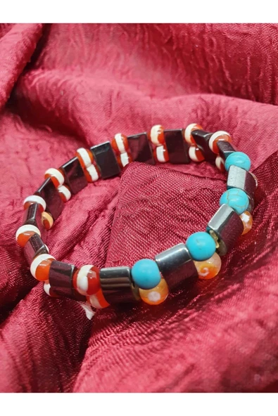 GÜMÜŞTEL EL SANATLARI Sertifikalı Doğal Hematit Akik Turkuaz Taşı Rolex Bileklik ürün görseli 1