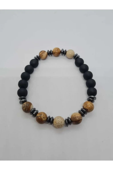 GÜMÜŞTEL EL SANATLARI Sertifikalı Jasper , Hematit , Oniks Doğal Taş Bileklik Tasarım - Resim 2