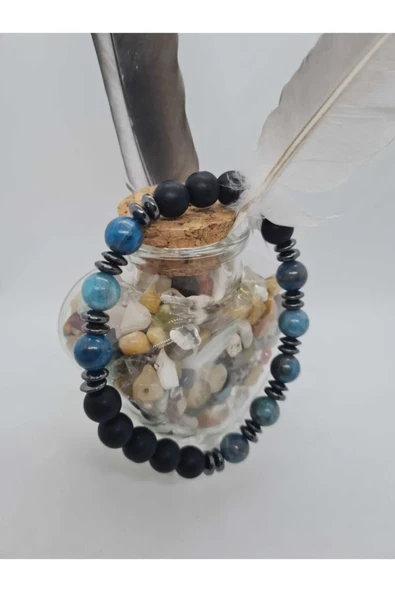 GÜMÜŞTEL EL SANATLARI Sertifikalı Hematit Oniks Doğal Taş Bileklik