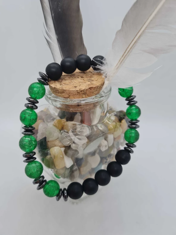 GÜMÜŞTEL EL SANATLARI Sertifikalı Necef, Hematit, Oniks Doğal Taş Bileklik Tasarım ürün görseli 1