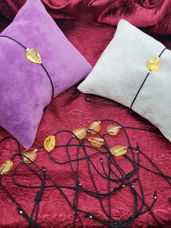 GÜMÜŞTEL EL SANATLARI Sertifikalı Doğal Ham Damla Kehribar Bileklik - Resim 4