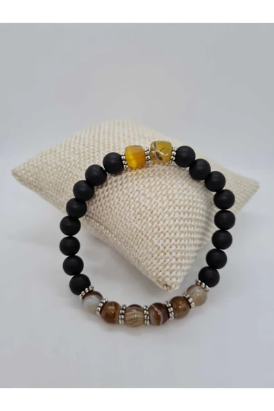 GÜMÜŞTEL EL SANATLARI Sertifikalı Yosunlu Akik Ve Oniks Doğal Taş Bileklik ürün görseli 1