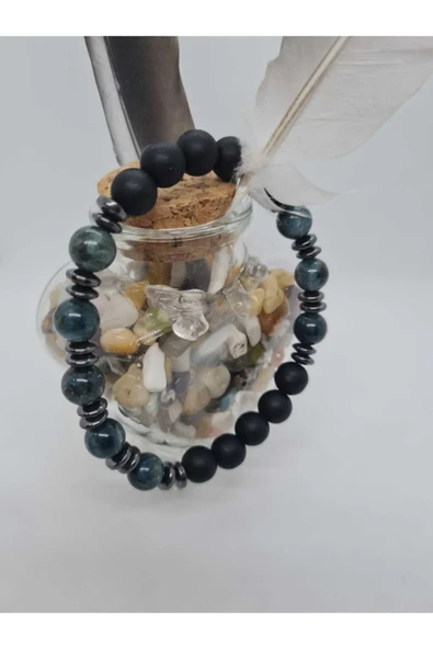 GÜMÜŞTEL EL SANATLARI Sertifikalı Iyolit, Hematit, Oniks Doğal Taş Bileklik Tasarım ürün görseli 1