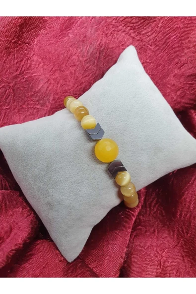 GÜMÜŞTEL EL SANATLARI Sertifikalı Doğal Taş Kaplan Gözü Akik Hematit Taşı Tasarım Bileklik - Resim 3