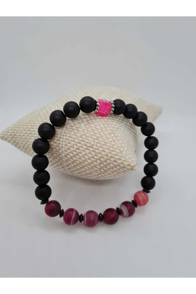 GÜMÜŞTEL EL SANATLARI Sertifikalı Akik Hematit Oniks Doğal Taş Bileklik ürün görseli 1