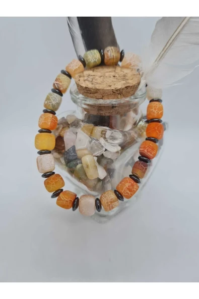 GÜMÜŞTEL EL SANATLARI Sertifikalı Küp Akik , Hematit Doğal Taş Bileklik ürün görseli 1