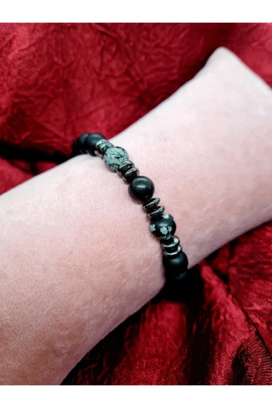 GÜMÜŞTEL EL SANATLARI Sertifikalı Obsidyen Hematit Oniks Doğal Taş Bileklik - Resim 3