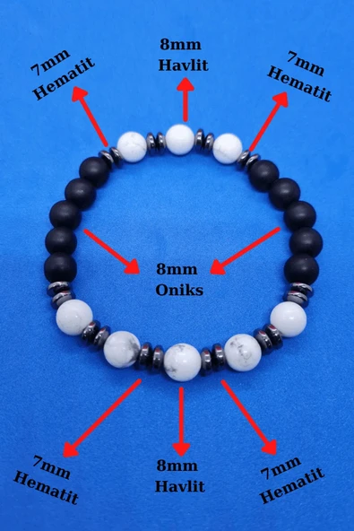GÜMÜŞTEL EL SANATLARI Sertifikalı Doğal Taş Havlit & Hematit & Oniks Bileklik - Resim 3