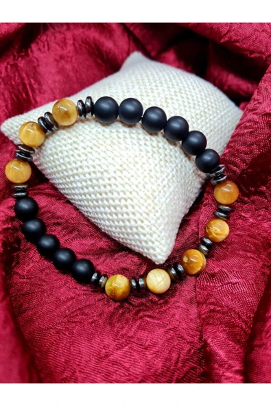 GÜMÜŞTEL EL SANATLARI Sertifikalı Kaplan Gözü Hematit Oniks Doğal Taş Bileklik ürün görseli 1
