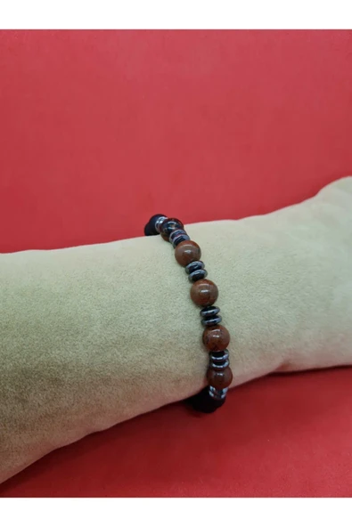 GÜMÜŞTEL EL SANATLARI Sertifikalı Doğal Taş Obsidyen Ve Hematit Ve Oniks Taşı Bileklik - Resim 2