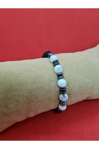 GÜMÜŞTEL EL SANATLARI Sertifikalı Doğal Taş Havlit & Hematit & Oniks Bileklik - Resim 2