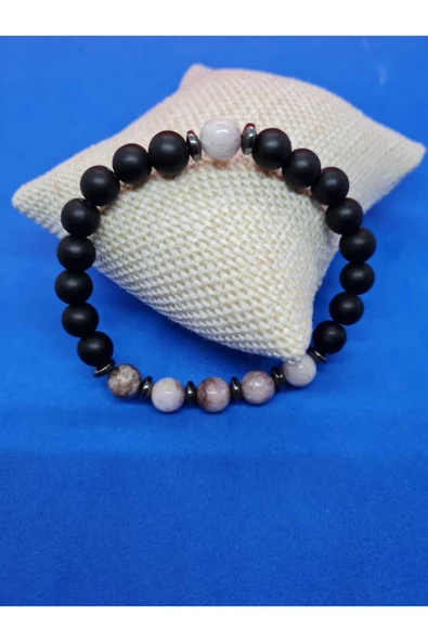 GÜMÜŞTEL EL SANATLARI Sertifikalı Doğal Taş Kunzit & Hematit & Oniks Bileklik ürün görseli 1