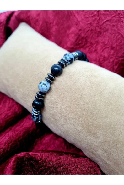 GÜMÜŞTEL EL SANATLARI Sertifikalı Obsidyen Hematit Oniks Doğal Taş Bileklik - Resim 2