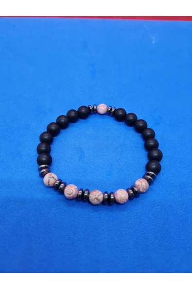 GÜMÜŞTEL EL SANATLARI Sertifikalı Doğal Taş Rodokrozit Ve Hematit Ve Oniks Doğal Taş Bileklik - 3