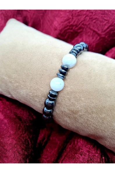 GÜMÜŞTEL EL SANATLARI Sertifikalı Aytaşı & Hematit Doğal Taş Bileklik - Resim 2