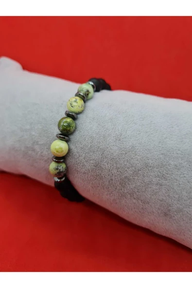 GÜMÜŞTEL EL SANATLARI Sertifikalı Doğal Taş Krizopras Ve Hematit & Oniks Bileklik - Resim 2