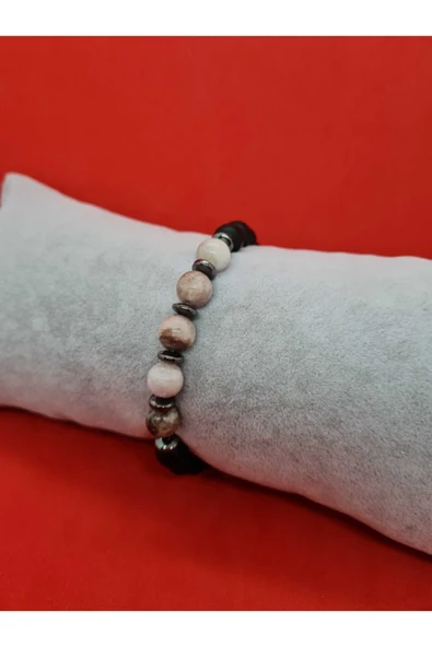 GÜMÜŞTEL EL SANATLARI Sertifikalı Doğal Taş Kunzit & Hematit & Oniks Bileklik - Resim 3
