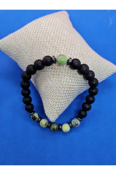 GÜMÜŞTEL EL SANATLARI Sertifikalı Doğal Taş Krizopras Ve Hematit & Oniks Bileklik ürün görseli 1