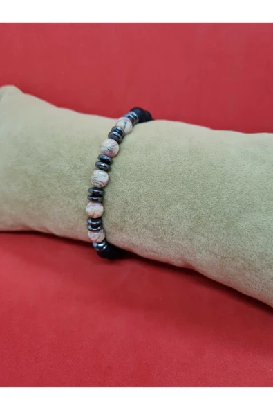 GÜMÜŞTEL EL SANATLARI Sertifikalı Doğal Taş Rodokrozit Ve Hematit Ve Oniks Doğal Taş Bileklik - 2