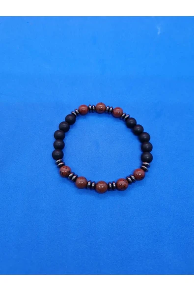 GÜMÜŞTEL EL SANATLARI Sertifikalı Doğal Taş Obsidyen Ve Hematit Ve Oniks Taşı Bileklik - Resim 3