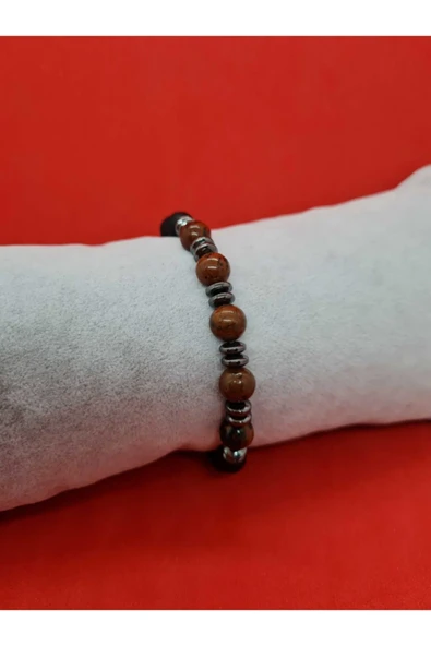 GÜMÜŞTEL EL SANATLARI Sertifikalı Doğal Taş Obsidyen Ve Hematit Ve Oniks Taşı Bileklik - Resim 4
